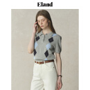 ELAND【100%棉】衣恋针织T恤女polo领贝壳扣菱格纹短袖2025夏新款 中灰色(18)M/Grey L /170