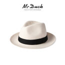 Mr DUCK轻奢级 细腻轻薄透气巴拿马帽男女 夏天防晒草帽 大帽檐遮阳帽子 MS206310经典黑色织带 （5cm帽檐) M(56-58cm）