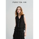 茶·愫【双生蝴蝶梦】puretea茶愫真丝背心马甲女打揽木耳边2025夏新款 石墨黑 L