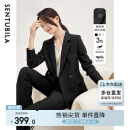 尚都比拉职业通勤西装套装女春秋正装西服外套裤子面试两件套 黑色 L