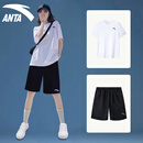 安踏（ANTA）运动套装女冰丝速干T恤短裤女士春季薄短袖跑步健身运动服体考女 白黑 【冰丝速干两件套-爆款推荐】 L