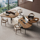 别宇实木员工办公桌椅组合简约现代设计师款创意异形四人位职员工位桌 大叶松四人位+总统椅*4