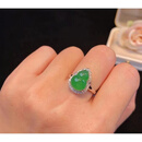 OPZ奢侈高端老坑翡翠冰种正阳绿葫芦戒指纯银镶嵌翡翠戒指缅甸玉指环 满绿