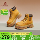 骆驼（CAMEL）大黄靴女时髦擦色粗跟户外工装马丁靴 L24W469612 土黄(4孔) 36