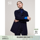 鄂尔多斯1980秋冬纯羊绒POLO领简约时尚中长款女大衣外套 中世纪蓝 M 160/84A