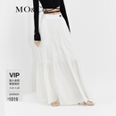 MO&Co.【凉感】松紧高腰长款塔裙半身裙白色黑色设计感裙子摩安珂 本白色-第2批 S 160