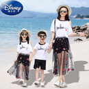迪士尼（Disney）亲子装夏季一家三口四口母子时尚全家福套装母女海边沙滩长裙洋气 白色套装 T恤+裙/裤 175 妈妈L码(100-115斤)
