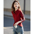 德玛纳【柔软轮廓】春季智性通勤双杠半开襟长袖打底衫舒弹棉氨女式t恤