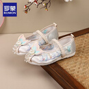罗蒙儿童绣花鞋子中国风春秋唐装搭配演出布鞋夏季汉服女童鞋 米色36