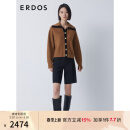 ERDOS 撞色摩登时尚减龄浮雕包铜金属扣双畦女开衫羊绒衫 焦糖 170/92A/XL