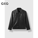 GXG男装 高品质羊皮轻奢真皮上衣通勤翻领夹克外套 冬季新品 黑色 XL