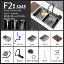 不锈钢水槽大单槽飞雨龙头多功能洗杯器厨房家用 XF枪灰色F2套餐(带刀架) 7545(75cm*45cm)