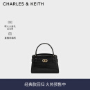 CHARLES&KEITH鳄鱼纹凯莉包手提斜挎婚包包女包生日母亲节礼物CK2-50270880-1 Black黑色 S