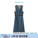茵曼（INMAN）【商场同款】背带牛仔连衣裙2025夏季女装新款复古腰带裙子 深牛仔蓝 M