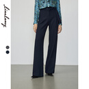 朗姿【王楚然同款】冬新款气质高腰通勤职业阔腿西装裤直筒工作长裤 暮色藏蓝色 L