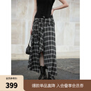 ELLE【维希格学院】不规则黑白格纹半身裙女2025春季新款时尚裙子 黑白 S