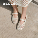 百丽（Belle）度假风镂空玛丽珍鞋女2025夏新透气平底浅口单鞋D7Q1DBQ5预售 米白 37