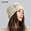 CACUSS帽子女春夏毛线帽女编织冷帽手工钩花镂空针织帽堆堆帽薄款 米色