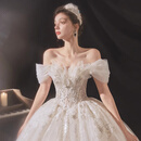 温弥一字肩婚纱法式新娘2025新款主纱感小个子复古在逃公主出门纱 A-1021白色齐地款(送头纱 裙撑  2XL