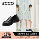 爱步（ECCO）厚底乐福鞋女倪妮同款英伦风一脚蹬厚底增高牛皮女鞋 踪迹220723 黑色22072301001 38