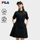 FILA 斐乐官方女装梭织工装连衣裙2025夏季新款时尚凉感防晒收腰裙子 正黑色-BK L 170/88A/L