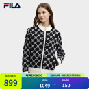 FILA 斐乐官方女士编织外套2025春新款时尚休闲拼色LOGO毛衣开衫 正黑色-BK M
