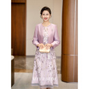满庭芳华喜妈妈礼服婚宴套装2025喜婆婆年轻气质感结婚旗袍 无袖礼服裙-[15天发] L