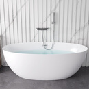 九牧亚克力家用小户型浴缸恒温薄边浴缸独立式椭圆无缝一体贵妃浴缸 空缸+银色挂墙龙头 1.6m