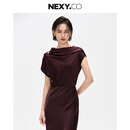 奈蔻【进口三醋酸】NEXY.CO/奈蔻商场同款2025年夏季新款套头雪纺衫女 深玫红色 M