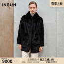 INSUN恩裳专选冬季整貂大衣翻领皮草外套 黑色 S