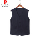 皮尔卡丹（pierre cardin）男士亚麻马甲中国风复古上衣中老年夏季薄款棉麻坎肩背心V领开衫 308深蓝 3XL 160-175斤左右