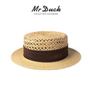 Mr DUCK2025新款 特细6mm天然麦秆草帽 法式平顶帽女 手钩镂花透气遮阳帽 原草/本草 （2025走秀款） M（55-57cm）