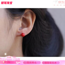 银驾原创天然意大利红宝石耳钉耳坠百搭显白珊瑚送礼时尚18k金镶嵌 7mm