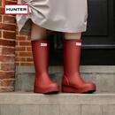 HUNTER户外露营女鞋雨鞋哑光防水鞋防滑酷玩厚底靴子女骑士靴中筒靴女 军红色/MLR 37