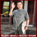 VERSINOTS轻奢品牌男士唐装男中老年爸爸夏装套装爷爷夏季短袖中国风衣服 深灰色（套装） M 【建议90-115斤】