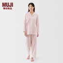 无印良品（MUJI）女式 无侧缝双层纱织睡衣 女士居家服长袖家居服女款春季纯棉 浅粉红色条纹 L (上装165/88A 下装165/70A)
