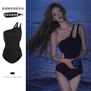 南木熊泳衣女夏季新款性感连体法式复古比基尼小胸聚拢露背泡温泉游泳衣 黑色L【75-115斤】