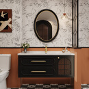 诗柏法式复古浴室柜2025新款中古卫生间陶瓷一体洗脸盆洗手台橡木定制 A款法式复古镜 1.1米