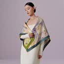 万事利真丝丝巾桑蚕丝超大方巾丝绸披肩斗篷送妈妈母亲节礼物-青烟凝紫