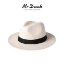 Mr DUCK轻奢级 细腻轻薄透气巴拿马帽男女 夏天防晒草帽 大帽檐遮阳帽子 MS206311经典黑色织带 （大边7cm) M(56-58cm）