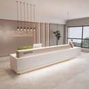 高端烤漆公司大厅前台桌接待培训机构吧台柜收银台办公室酒店大堂 白色+原木色 320.60.100