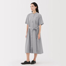 无印良品（MUJI）女式 凉感 短袖衬衫连衣裙女装裙子纯棉25年夏季长裙凉感物语 灰色条纹 M (160/84A)