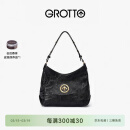 GROTTO【杨怡同款】个乐黑石hobo包小号植鞣腋下单肩斜挎软包礼物 经典黑 金标S