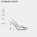 CHARLES&KEITH质感链条尖头高跟凉鞋子女鞋生日礼物女送女友CK1-60280377 Silver银色 37 (235)