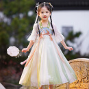 安妮优儿女童汉服中国风超仙连衣裙2025夏装裙子古风儿童古装夏 绿色 130