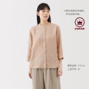 无印良品（MUJI）女式 汉麻水洗七分袖罩衫女士衬衫衬衣内搭女装夏季上衣BC2N4A5S 烟熏橙色条纹 M (160/84A)