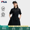 FILA 斐乐官方女装梭织工装连衣裙2025夏季新款时尚凉感防晒收腰裙子 正黑色-BK L 170/88A/L