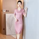 赛曼蝶订婚妈妈穿的衣服女喜婆婆婚宴装平时可穿参加婚礼装高贵中年夏季 粉色 M