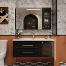 诗柏法式复古浴室柜2025新款中古卫生间陶瓷一体洗脸盆洗手台橡木定制 智能镜柜款 0.9米