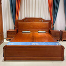 周氏大古树红木家具缅甸花梨（学名：大果紫檀）木床1.8米双人实木大床中式简单款家具 1.8米*2米国色天香大床